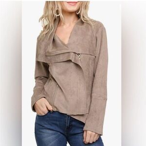 Tan Faux Suede Moto Jacket